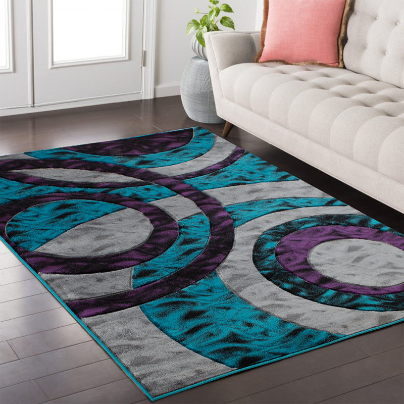 Wrought Studio Adonia Geometric Turquoise/Gray Area Rug Wayfair